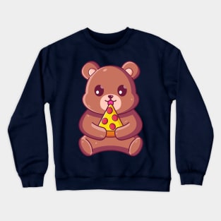 Cute brown bear eating pizza Crewneck Sweatshirt